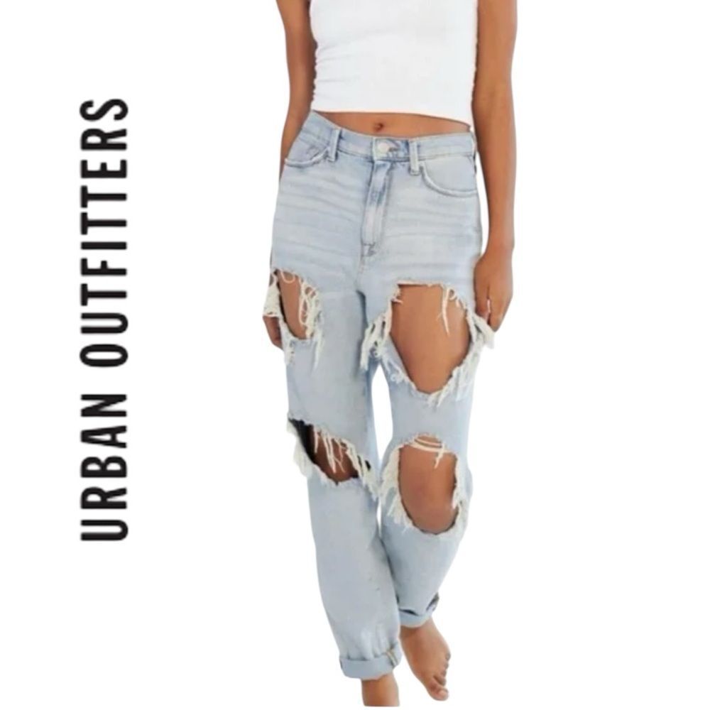 UO Urban Outfitters BDG Mom High-Rise Rebel Rebel Vintage Blue Denim Jeans 25